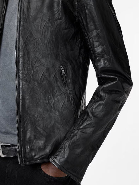 John Varvatos ANSEL Band Collar Leather Jacket -  Black