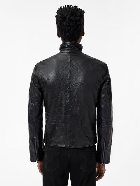 John Varvatos ANSEL Band Collar Leather Jacket -  Black