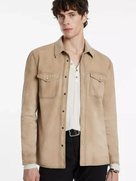 John Varvatos LIONELL Leather Shirt Jacket - Camel
