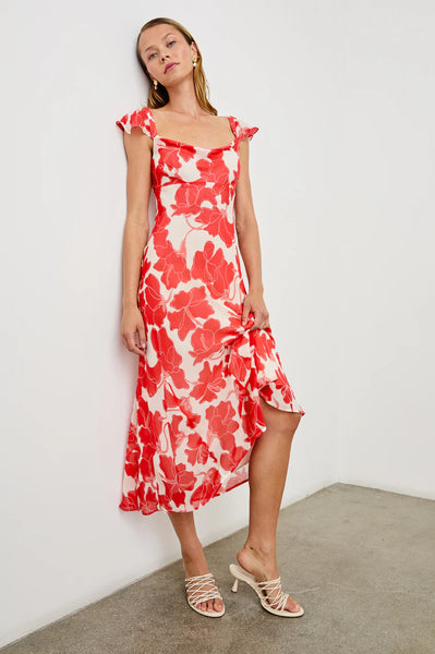 Rails Marigold Flutter Sleeve Dress in Scarlet Hibiscus