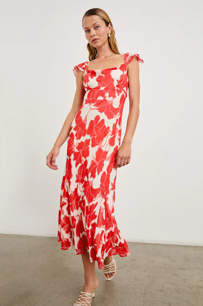 Rails Marigold Flutter Sleeve Dress in Scarlet Hibiscus