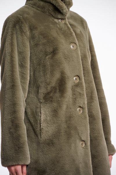 RINO & PELLE Nonna Single Breasted Faux Fur Coat in Green Ash