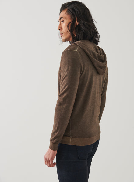 Patrick Assaraf Extra Fine Merino Vintage Zip Hoodie -Olive Night