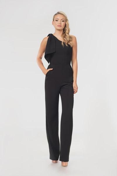 Dress the Population Tiffany One Shoulder Jumpsuit in Black