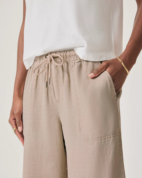 Splendid Angie Lyocell Linen Crop Wide Leg in Fawn