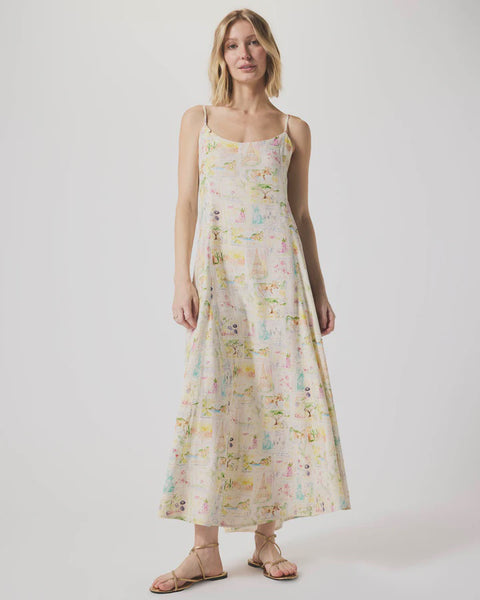 Splendid Coastal RayonLinen Postcard Dress Stamp Print