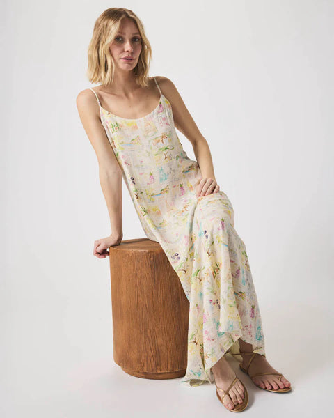 Splendid Coastal RayonLinen Postcard Dress Stamp Print