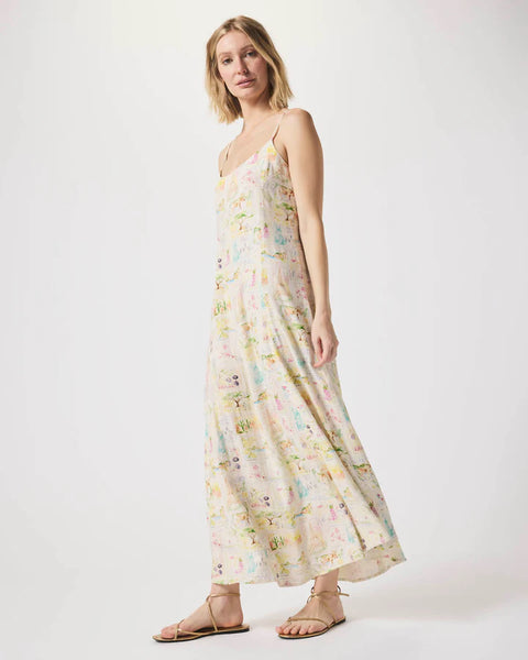 Splendid Coastal RayonLinen Postcard Dress Stamp Print