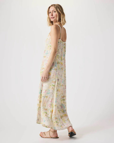 Splendid Coastal RayonLinen Postcard Dress Stamp Print