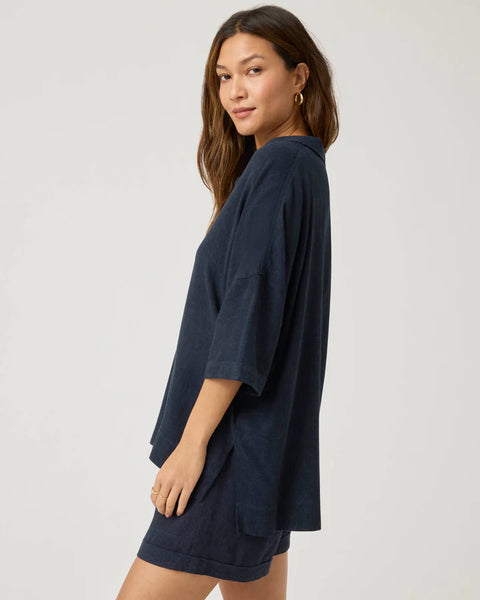 Splendid Coastal Rayon Linen Short Sleeve Top in Navy