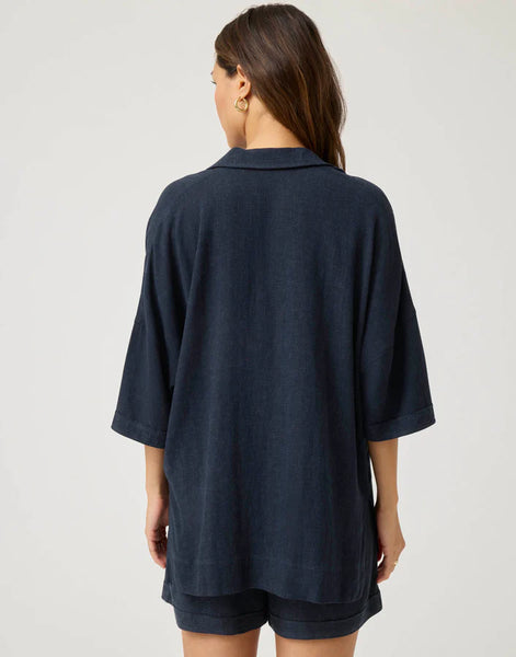 Splendid Coastal Rayon Linen Short Sleeve Top in Navy