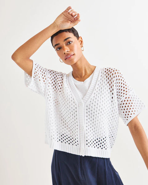 Splendid Nova Pointelle Short Sleeve Cardigan in White
