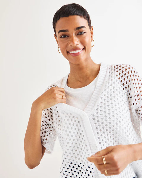 Splendid Nova Pointelle Short Sleeve Cardigan in White