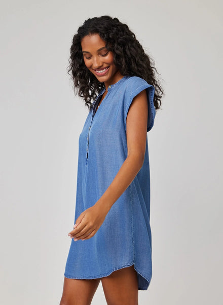 Bella Dahl Cap Sleeve Henley Dress in Moonlit Haze