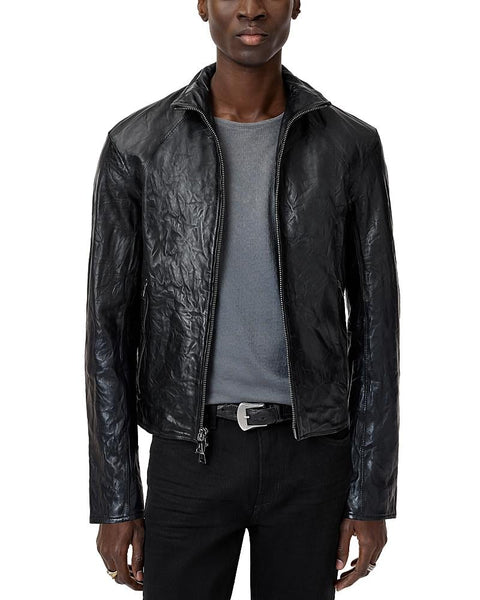 John Varvatos ANSEL Band Collar Leather Jacket -  Black