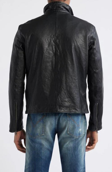 John Varvatos ANSEL Band Collar Leather Jacket -  Black