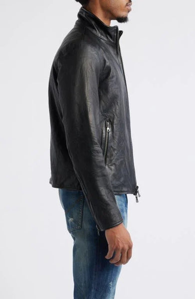 John Varvatos ANSEL Band Collar Leather Jacket -  Black