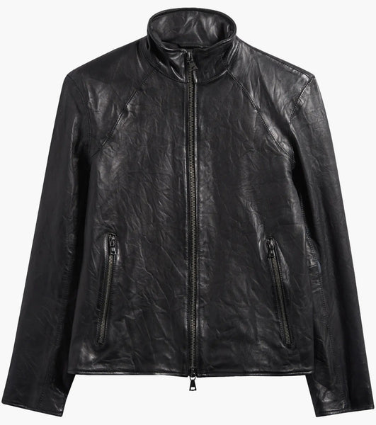 John Varvatos ANSEL Band Collar Leather Jacket -  Black