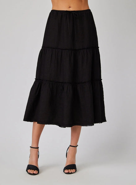 bella dahl frayed tiered linen skirt in black