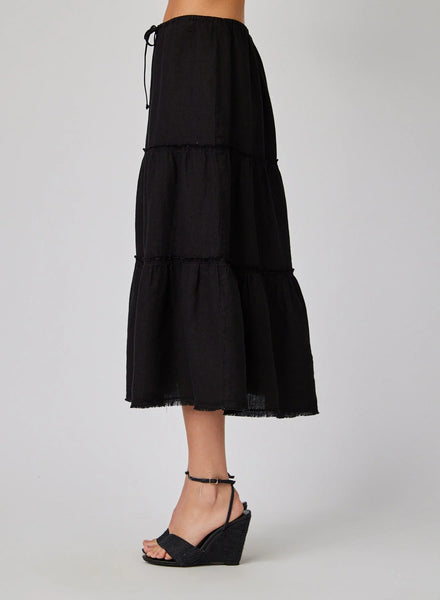 bella dahl frayed tiered linen skirt in black
