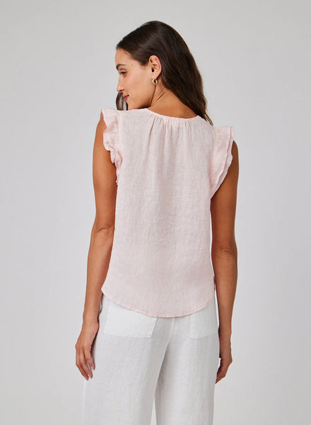 bella dahl ruffl sleeve tie neck tissue linen top pastel pink