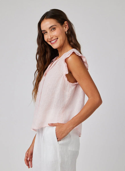 bella dahl ruffl sleeve tie neck tissue linen top pastel pink