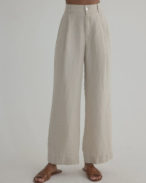 Bella Dahl Pleated Wide Leg Pant in Linen Sand