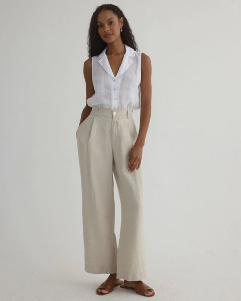 Bella Dahl Pleated Wide Leg Pant in Linen Sand