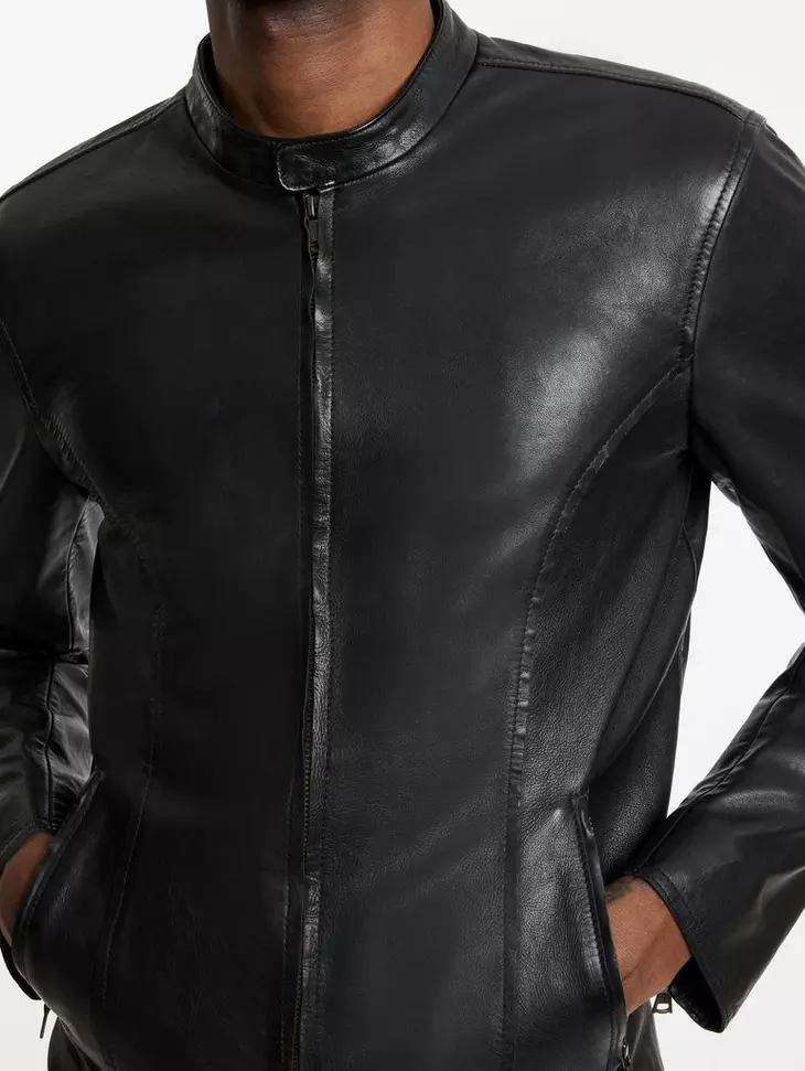 John varvatos band hot sale collar leather jacket