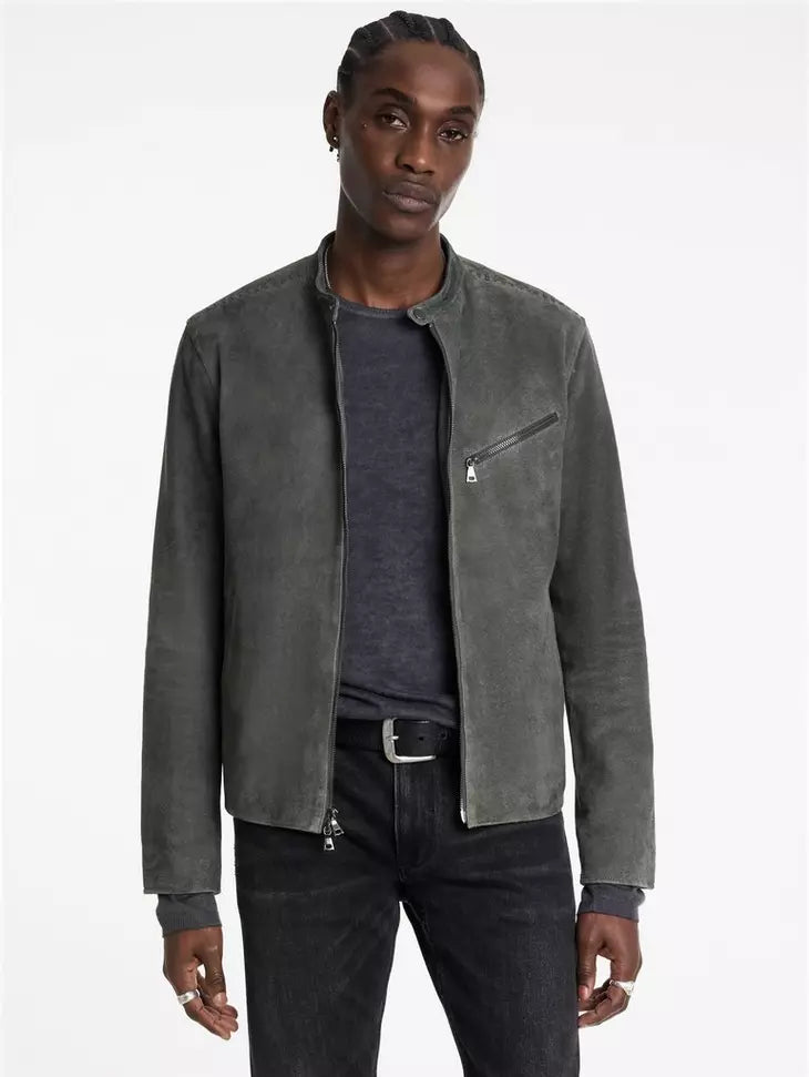 John Varvatos REED RACER Leather Jacket Shadow Grey manhattan casuals