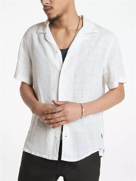 John Varvatos Danny SS Linen Camp Shirt - White