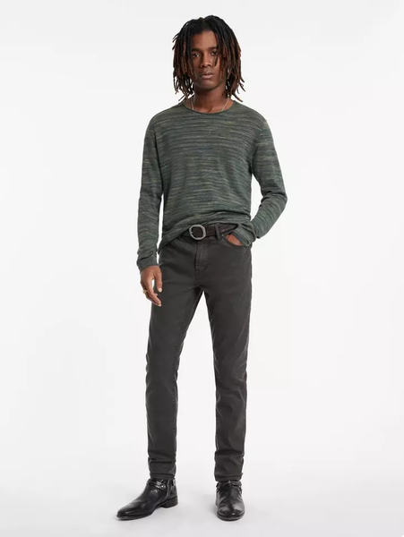 John Varvatos OMAR LS Space Dye Linen Cotton Crew - Teakwood