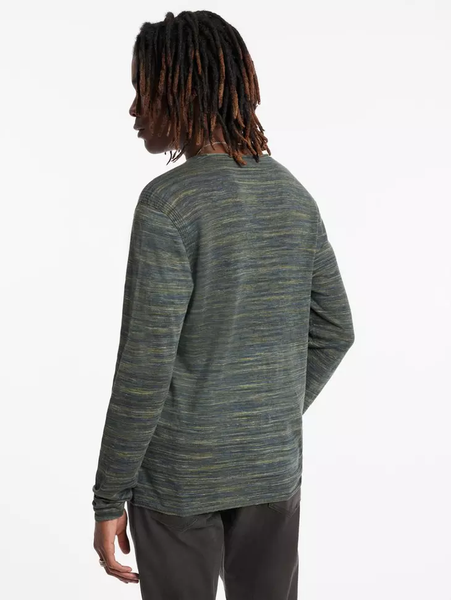 John Varvatos OMAR LS Space Dye Linen Cotton Crew - Teakwood