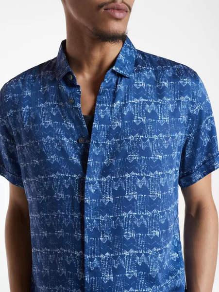 John Varvatos Loren SS Print Shirt - Capri Blue