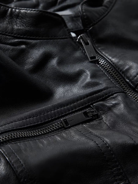 John Varvatos Brando Band Collar Leather Jacket - Black