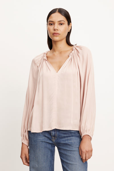 Velvet Noria Satin Viscose Long Sleeve Top in Ballet