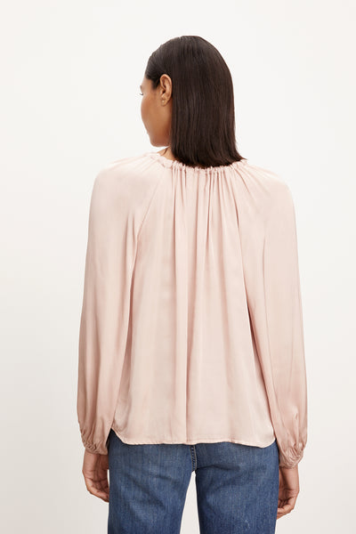 Velvet Noria Satin Viscose Long Sleeve Top in Ballet