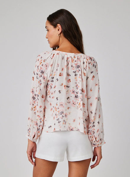 bella dahl shirred raglan tie front blouse hana floral print