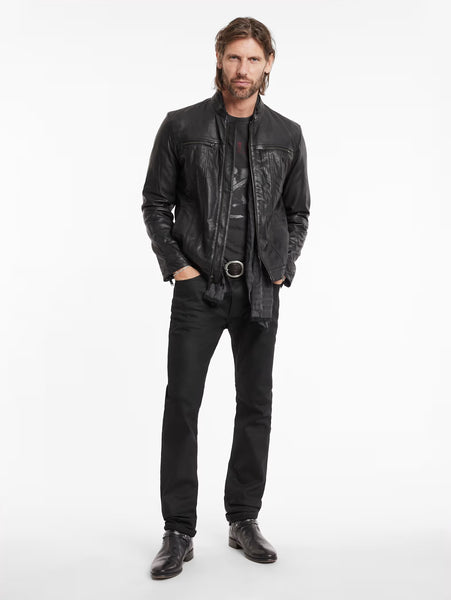 John Varvatos Brando Band Collar Leather Jacket - Black