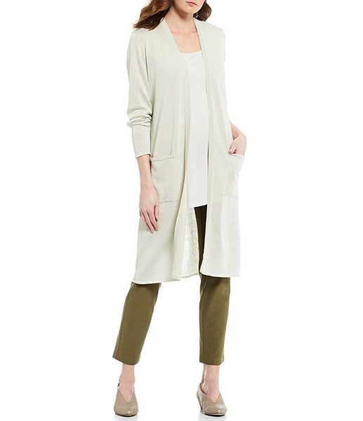 Eileen Fisher Organic Linen Crepe Sparkle Long Cardigan - Bone