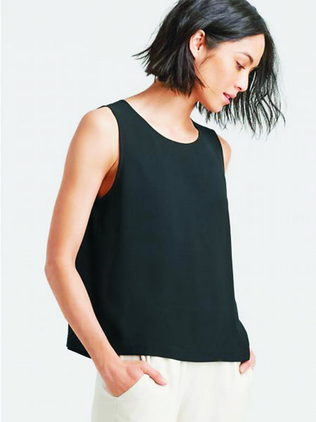 Eileen Fisher System Silk Crepe Round Neck Shell - Black or Bone