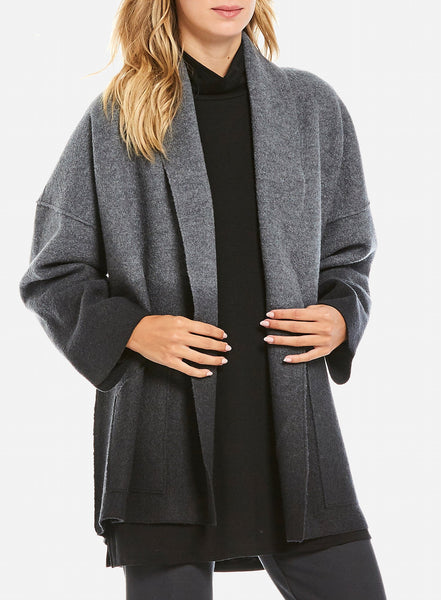 Eileen Fisher Shawl Collar Kimono Jacket in Ombre Boiled Wool Ash/Black