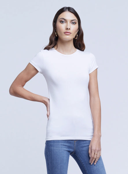 L'AGENCE Ressi Crew Neck Short Sleeve Tee in White