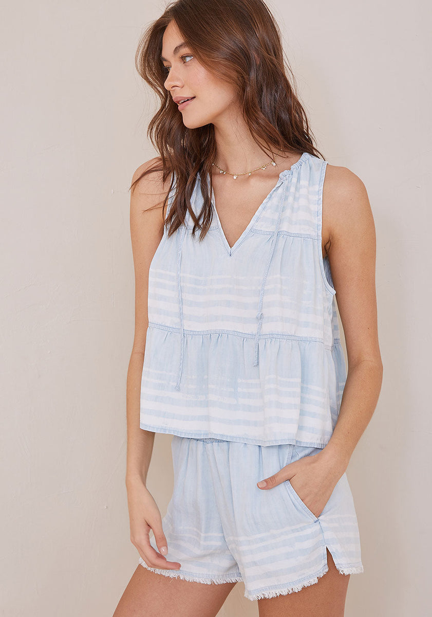 bella dahl tiered tie neck tank in amalfi stripe manhattan casuals