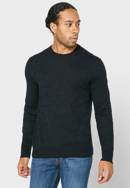 John Varvatos BRISTOL LS  CRACKLE STITCH CREW Black