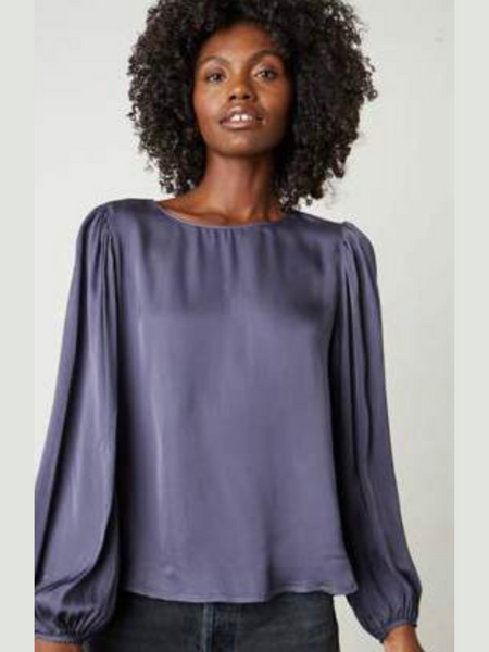 Velvet Kali Satin Viscose Capsleeve Scoop Top in Steel