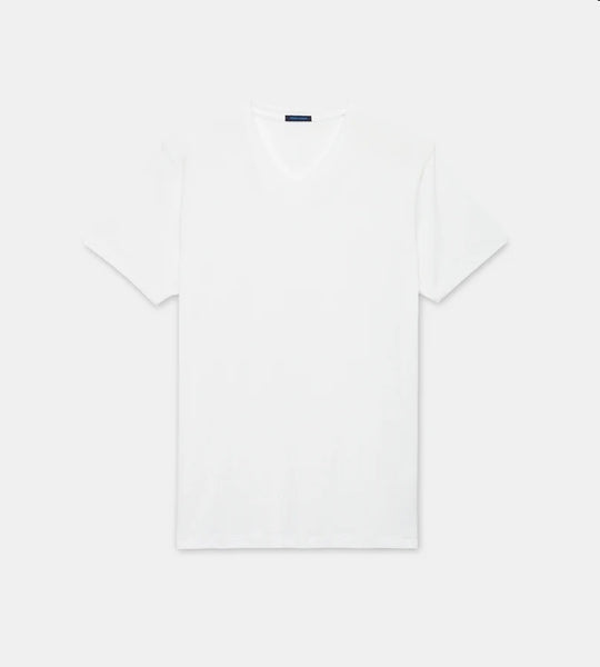 Patrick Assaraf Pima Cotton Stretch V Neck T-Shirt - White