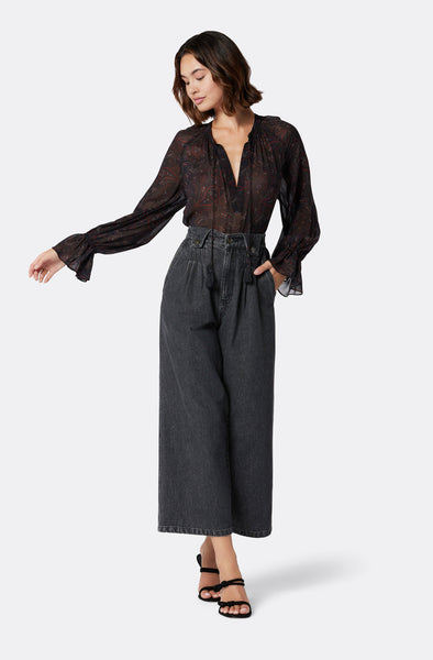 Joie Cecarina tie front blouse with cuff detail in Caviar multi