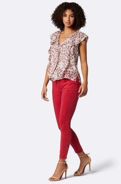 Joie Raquel Silk V-neck Floral Blouse in Gray Lilac Multi