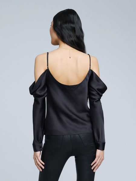 L'AGENCE Zion Cold Shoulder Blouse in Black